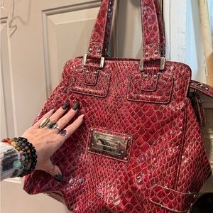 Guess Red Snakeskin Shoulder Bag